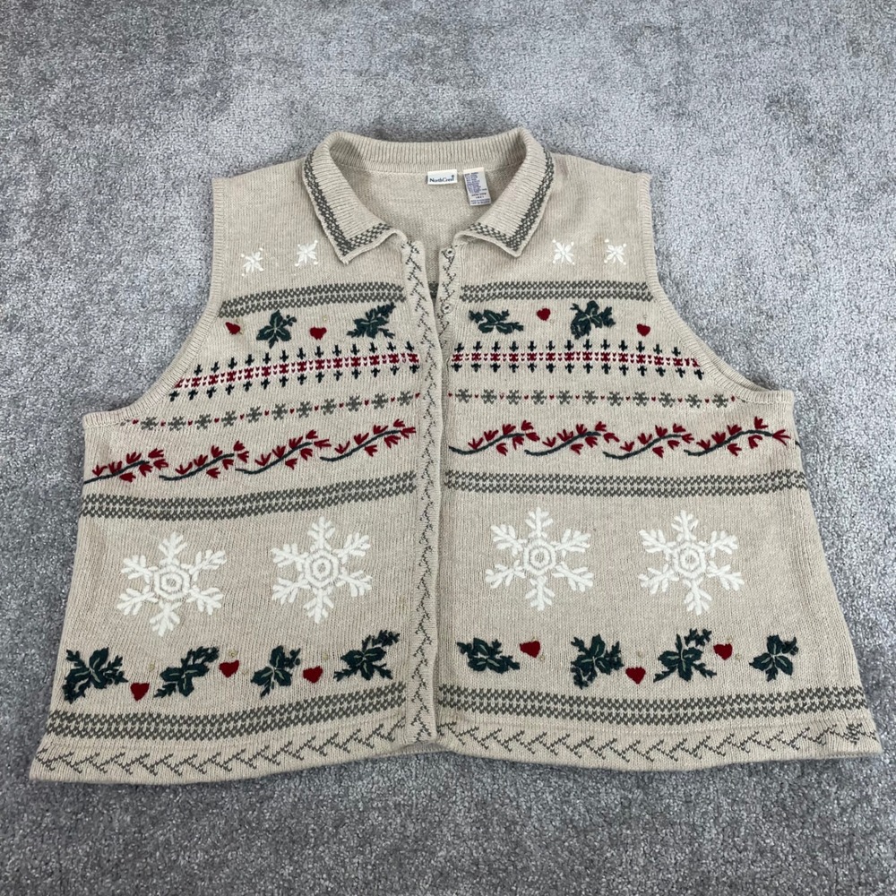 Vintage Sweater Vest Womens Plus 4X Knit Novelty Snowflake Christmas Wool Blend